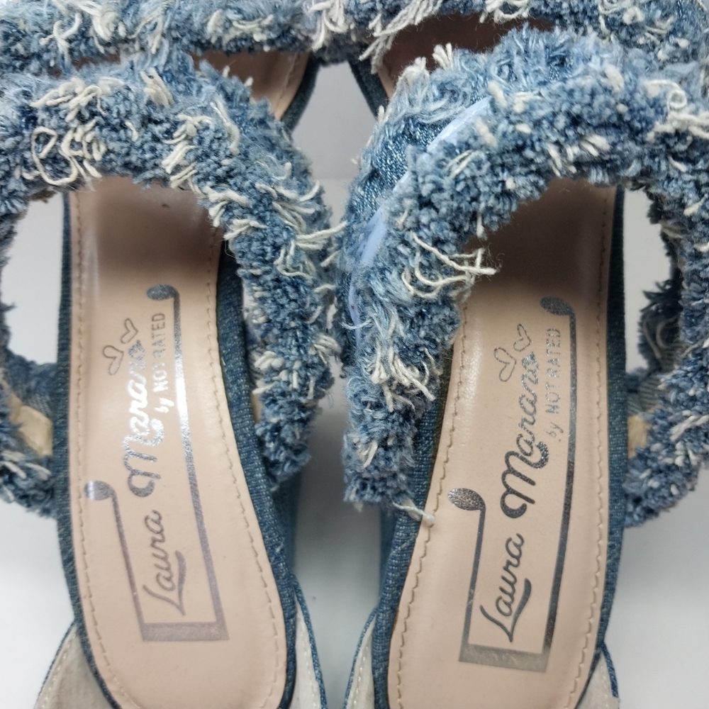 Laura Marano Not Rated Womens size 7.5 Blue Jean Fringe 5 inch Heels shoes - Picture 8 of 14